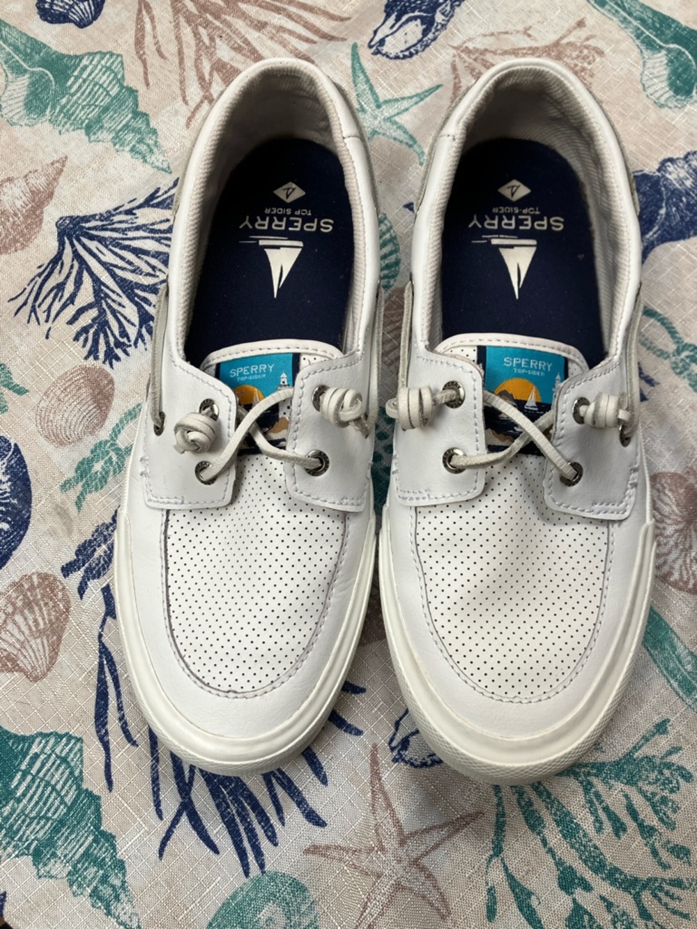 Sperry White Perforated Leather Boat Shoes